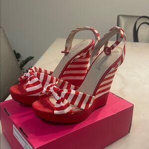 Shoe Dazzle Red and White Striped Wedges